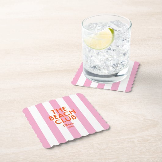 ザビーチクラブイビザピンクカバナストライプー ペーパーコースター (インサイチュ)