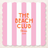 ザビーチクラブイビザピンクカバナストライプー ペーパーコースター (正面)