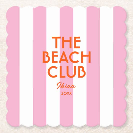 ザビーチクラブイビザピンクカバナストライプー ペーパーコースター (正面)