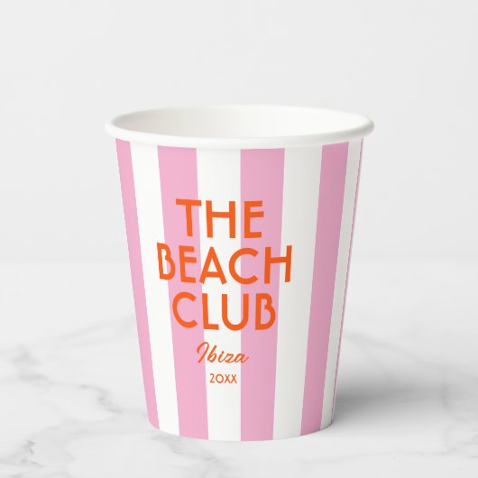 ザビーチクラブイビザピンクカバナストライプー 紙コップ (裏面)