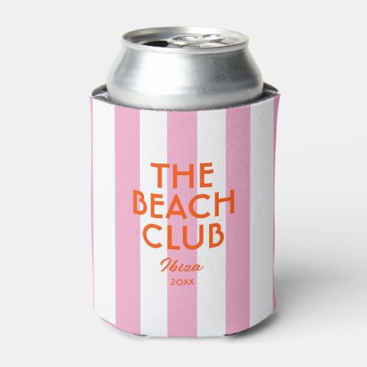 ザビーチクラブイビザピンクカバナストライプー 缶クーラー (缶正面)