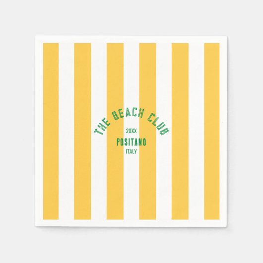 ザビーチクラブクレストイエローカバナストライプー スタンダードカクテルナプキン (正面)