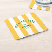 ザビーチクラブクレストイエローカバナストライプー ペーパーコースター (アングル)