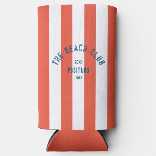 ザビーチクラブクレストオレンジレッドカバナストライプ スリム缶クーラー (正面)