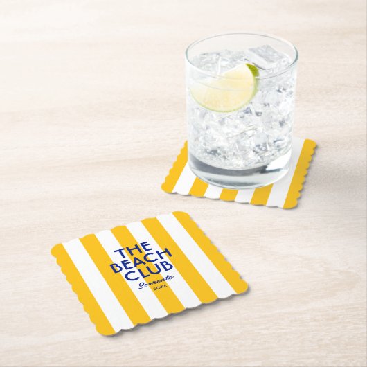 ザビーチクラブソレントイエローカバナストライプー ペーパーコースター (インサイチュ)