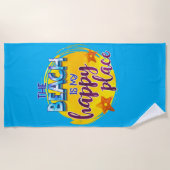 ザビーチマイハッピープレイス引用文海シーおもしろい ビーチタオル (正面)