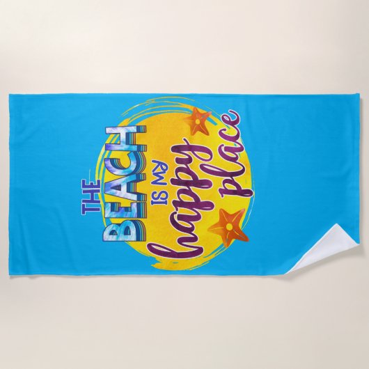 ザビーチマイハッピープレイス引用文海シーおもしろい ビーチタオル (正面)