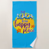 ザビーチマイハッピープレイス引用文海シーおもしろい ビーチタオル (正面)