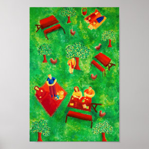 ザピクニクコンテンポラリーアートアクリル絵画ジグサ ポスター