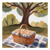 ザピクニック | 青い白いストライプのウィッカーの水色 ポスター (正面)