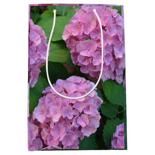 ザピンクのホテンシア紫陽花の茂み ミディアムペーパーバッグ (正面)
