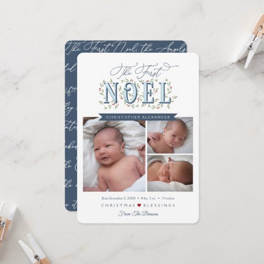ザファーストノエル男の赤ちゃんクリスマス カード (正面/裏面インサイチュ)