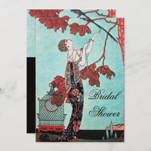 ザフラウィティーな鳥ブライダルシャワーパーティー 招待状 (正面/裏面)
