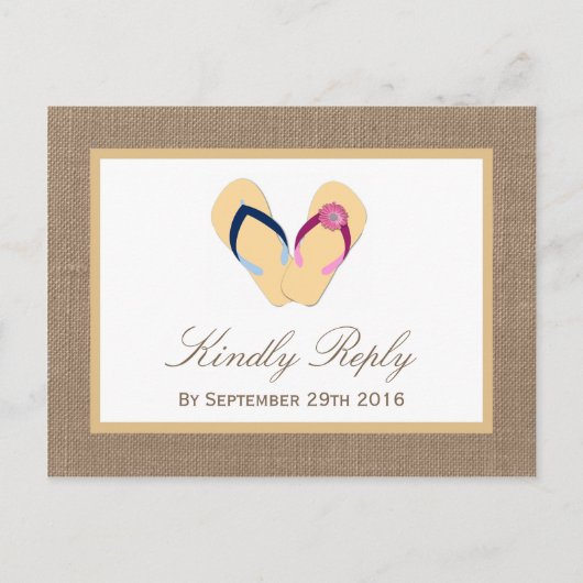 ザフリップフロップサンドビーチバーラップ結婚のコレクション インビテーションポストカード (正面)