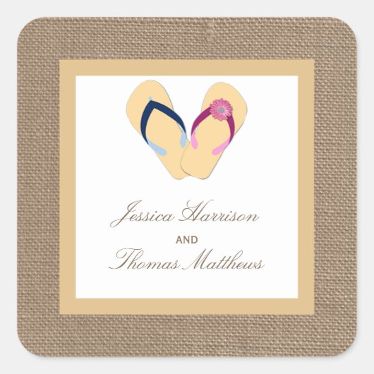 ザフリップフロップサンドビーチバーラップ結婚のコレクション スクエアシール (正面)