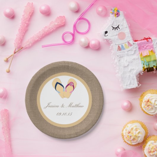 ザフリップフロップサンドビーチバーラップ結婚のコレクション ペーパープレート (パーティー)