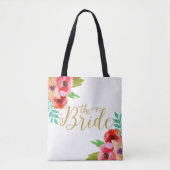 ザブライド金ゴールドモダン文字カラフルフローラ トートバッグ (正面)