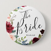 ザブライド |ブルゴーニュ・ブーケ名前をカスタムする結婚ズ 缶バッジ (正面)