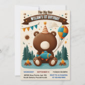 ザブラウンおもしろいフィッシュボーイかわいいベビーベア1歳の誕生日 招待状 (正面)