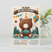 ザブラウンおもしろいフィッシュボーイかわいいベビーベア1歳の誕生日 招待状 (スタンド正面)