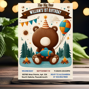 ザブラウンおもしろいフィッシュボーイかわいいベビーベア1歳の誕生日 招待状
