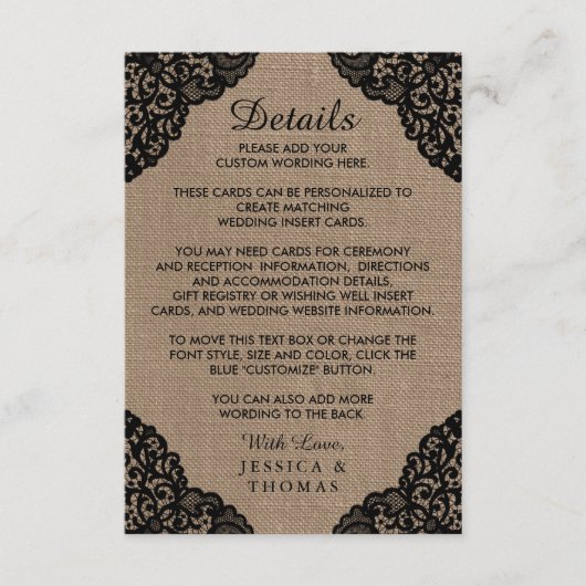 ザブラックレースオンバーラップ素朴ズコレク結婚ション エンクロージャーカード (正面)