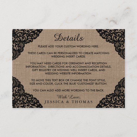 ザブラックレースオンバーラップ素朴ズコレク結婚ション エンクロージャーカード (正面)