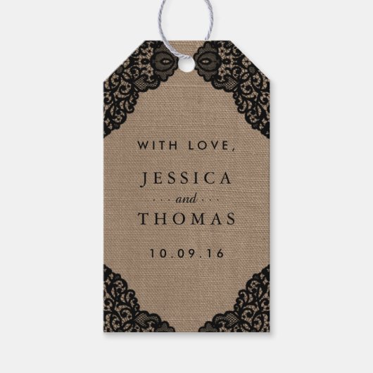 ザブラックレースオンバーラップ素朴ズコレク結婚ション ギフトタグ (正面)