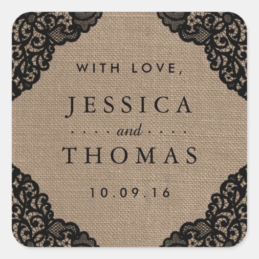 ザブラックレースオンバーラップ素朴ズコレク結婚ション スクエアシール (正面)