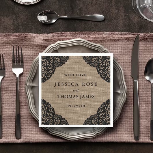 ザブラックレースオンバーラップ素朴ズコレク結婚ション スタンダードカクテルナプキン