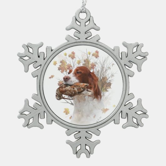 ザブリタニースパニエル犬タペストリーメタルプリントコーヒー スノーフレークピューターオーナメント (正面)