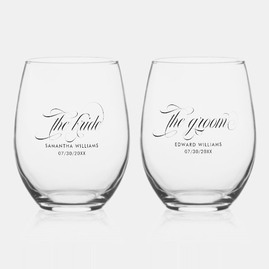 ザブリーダザグルームブラックエレガントタイポグラフィ ステムなしワイングラス (正面)