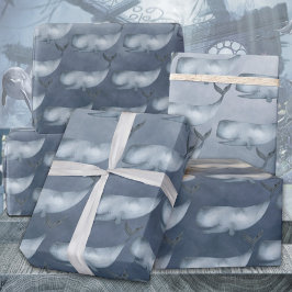 ザブルーククジラ深いの下の青い海水色 ラッピングペーパー