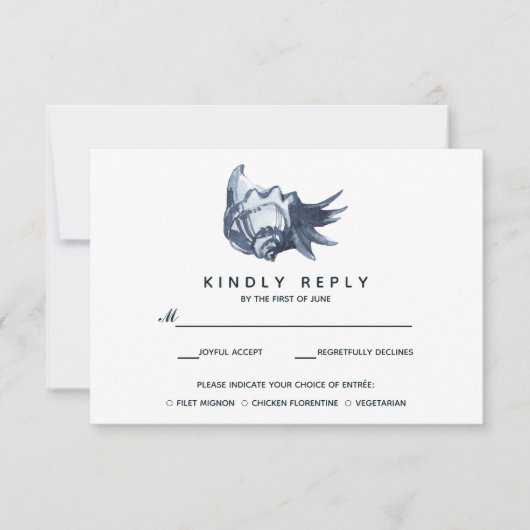 ザブルーシーシェル |ウェディングRSVPと食事会 出欠カード (正面)