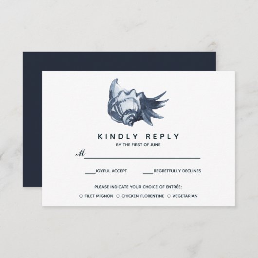 ザブルーシーシェル |ウェディングRSVPと食事会 出欠カード (正面/裏面)