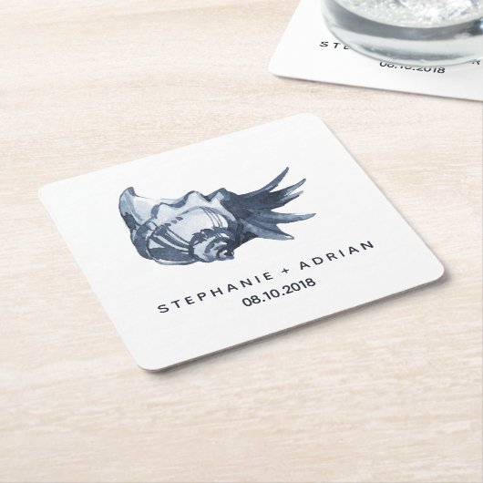 ザブルーシーシェル カスタマイズ結婚| スクエアペーパーコースター (アングル)