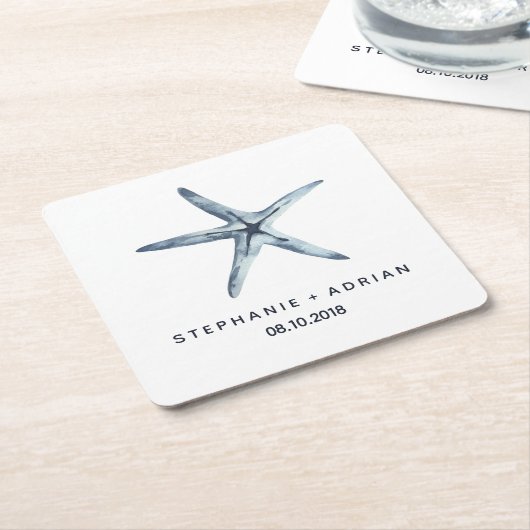 ザブルーヒトデ カスタマイズ結婚| スクエアペーパーコースター (アングル)