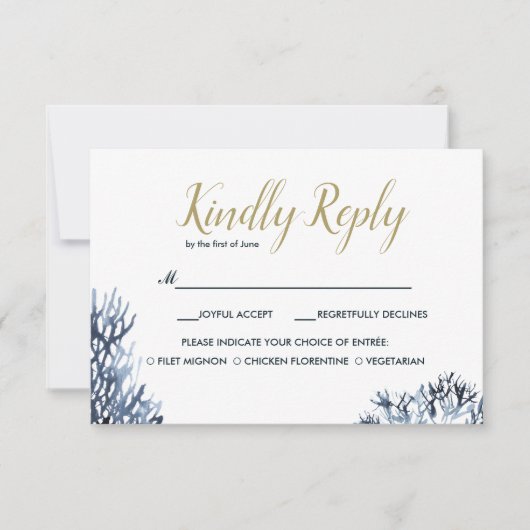 ザブルーリーフ |ウェディングRSVPと食事チョイス 出欠カード (正面)