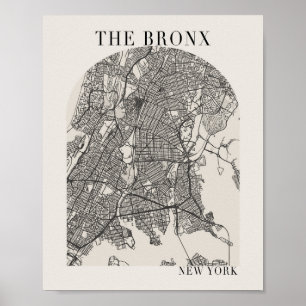 ザブロンクスニューヨークボホアーチベージュ通りの地図 ポスター
