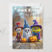 ザブークルーハロウィーンかわいい幽霊スケルトンの怪物 招待状 (正面)