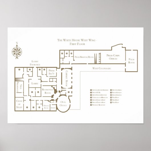 ザホワイトハウスのフロアプラン1階ウェストウィング ポスター (正面)