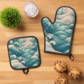 ザホームスタジオ海波形スワール 鍋つかみ&鍋敷きセット (トップダウン)
