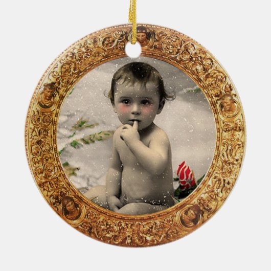 ザホーリーファミリークリスマス写真テンプレート セラミックオーナメント (裏面)