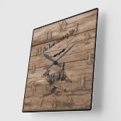 ザボウ狩りライフウッズバックとアーチェリーボウ スクエア壁時計 (傾斜)