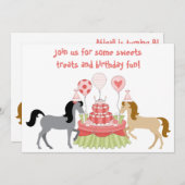 ザポニーかわいらしズホース誕生日招待状 招待状 (正面/裏面)