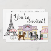 ザポニーかわいらしパリホース誕生日招待状 招待状 (正面/裏面)