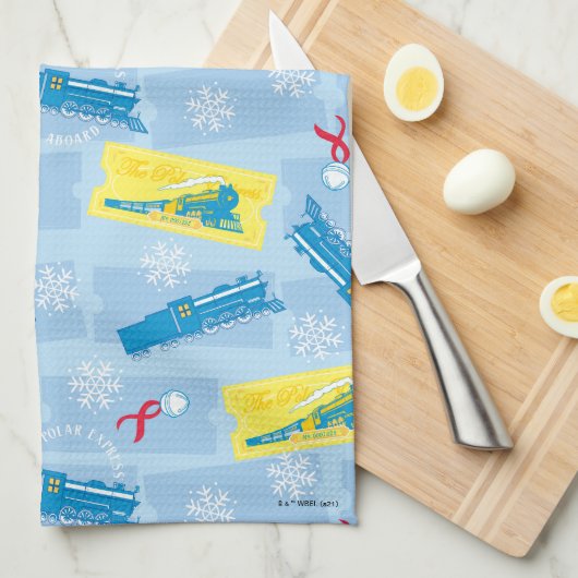 ザポーラ表現 |レトロ列車とチケットパターン キッチンタオル (四つ折り)