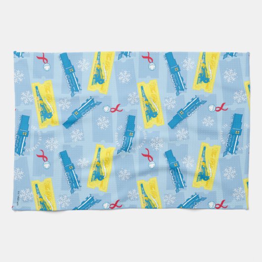 ザポーラ表現 |レトロ列車とチケットパターン キッチンタオル (横)