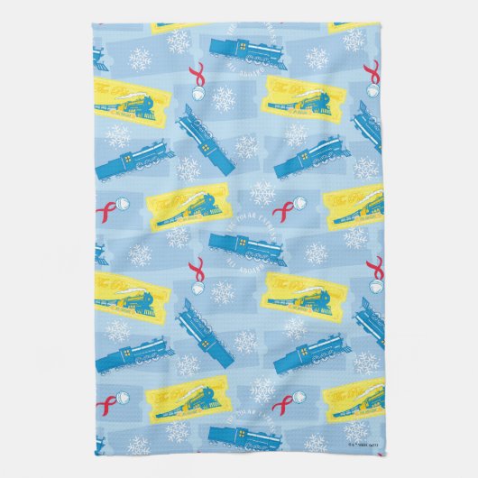 ザポーラ表現 |レトロ列車とチケットパターン キッチンタオル (縦)