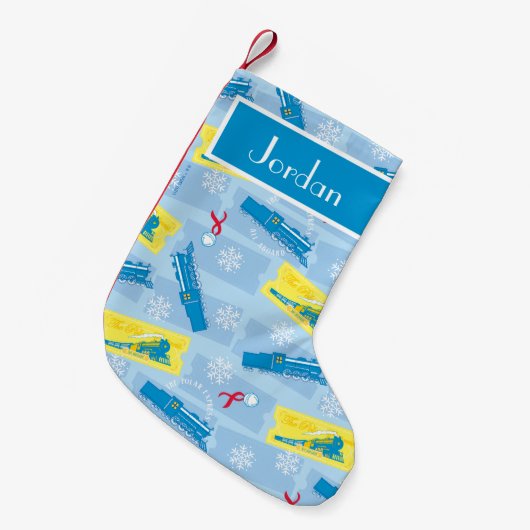 ザポーラ表現 |レトロ列車とチケットパターン スモールクリスマスストッキング (正面 (吊り時))